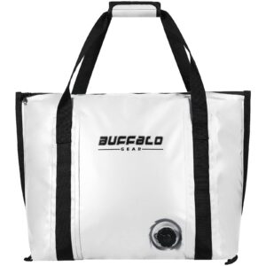 Buffalo Gear Insulated Fish Bag Cooler Flat Bottom-26L Waterproof Fish Kill Bag,Small Fishing Bag Leakproof Fish Cooler (White)