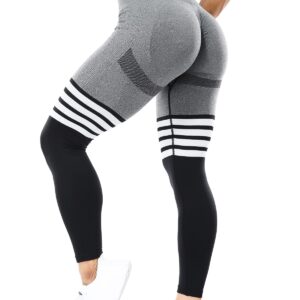 KIWI RATA Women Ribbed Booty Seamless Leggings High Waisted Workout Butt Lift Gym Yoga Panst Stretch Tights (#0 Stripe Black, M)