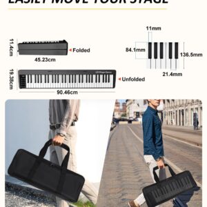 Finger Dance 61 Key Folding Piano Keyboard, Upgrand Imitation Wood Texture Keyboard Portable Piano, Bluetooth & MIDI, Foldable Keyboard Piano for Beginner - Deep Black