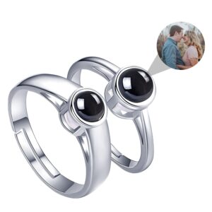 Godchoices Personalized Photo Projection Ring I Love You 100 Languages Couple Ring Custom Photo 925 Sterling Silver Open Adjustable Rings Fathers Day Graduation Gift for Women Men