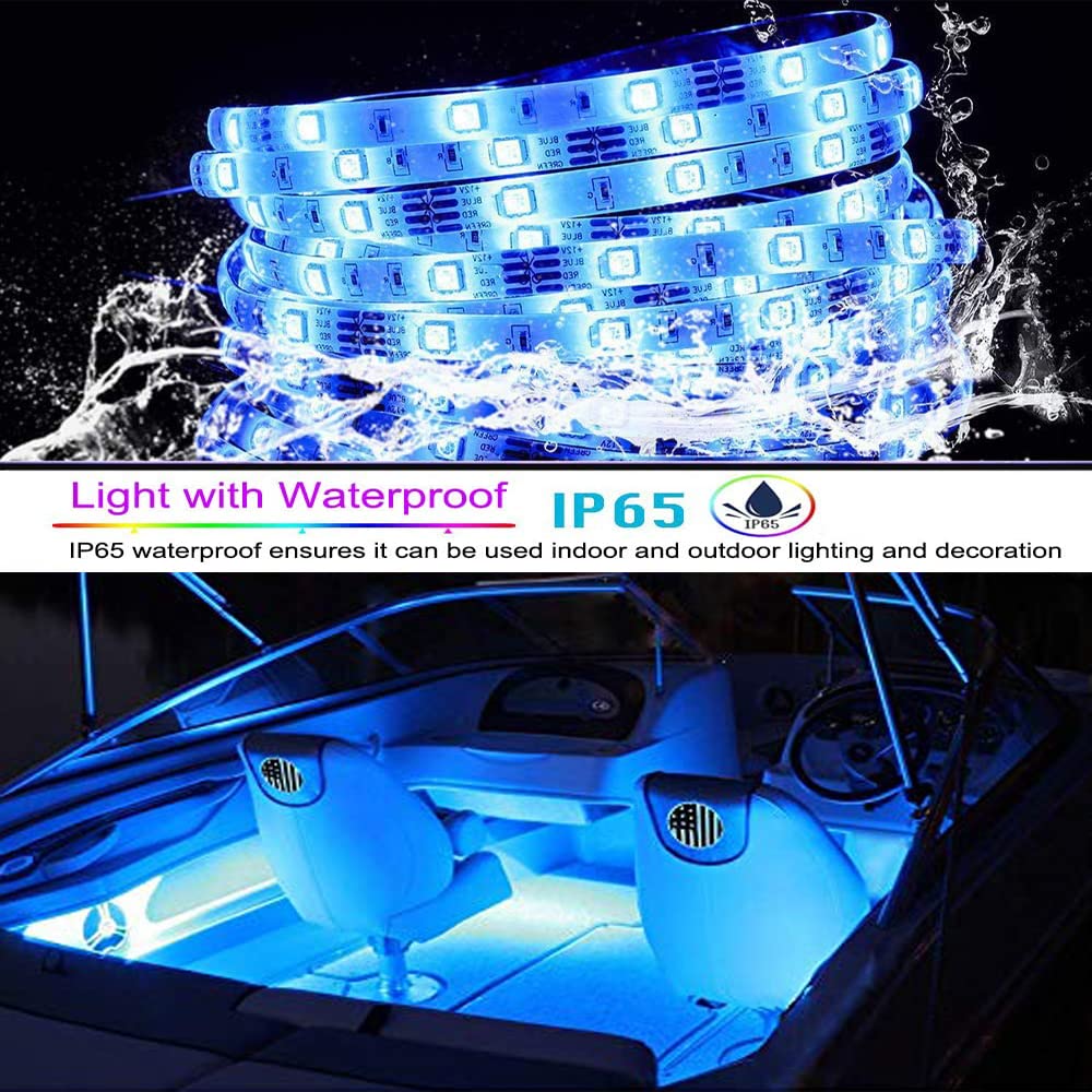 32.8Ft Boat Lights, Waterproof Led Strip Lights, 20 Colors Changing Boat Accessories with Remote, 12V Flexible RGB Lights for Boat Sailboat Kayak Fishing RV Awning Lights