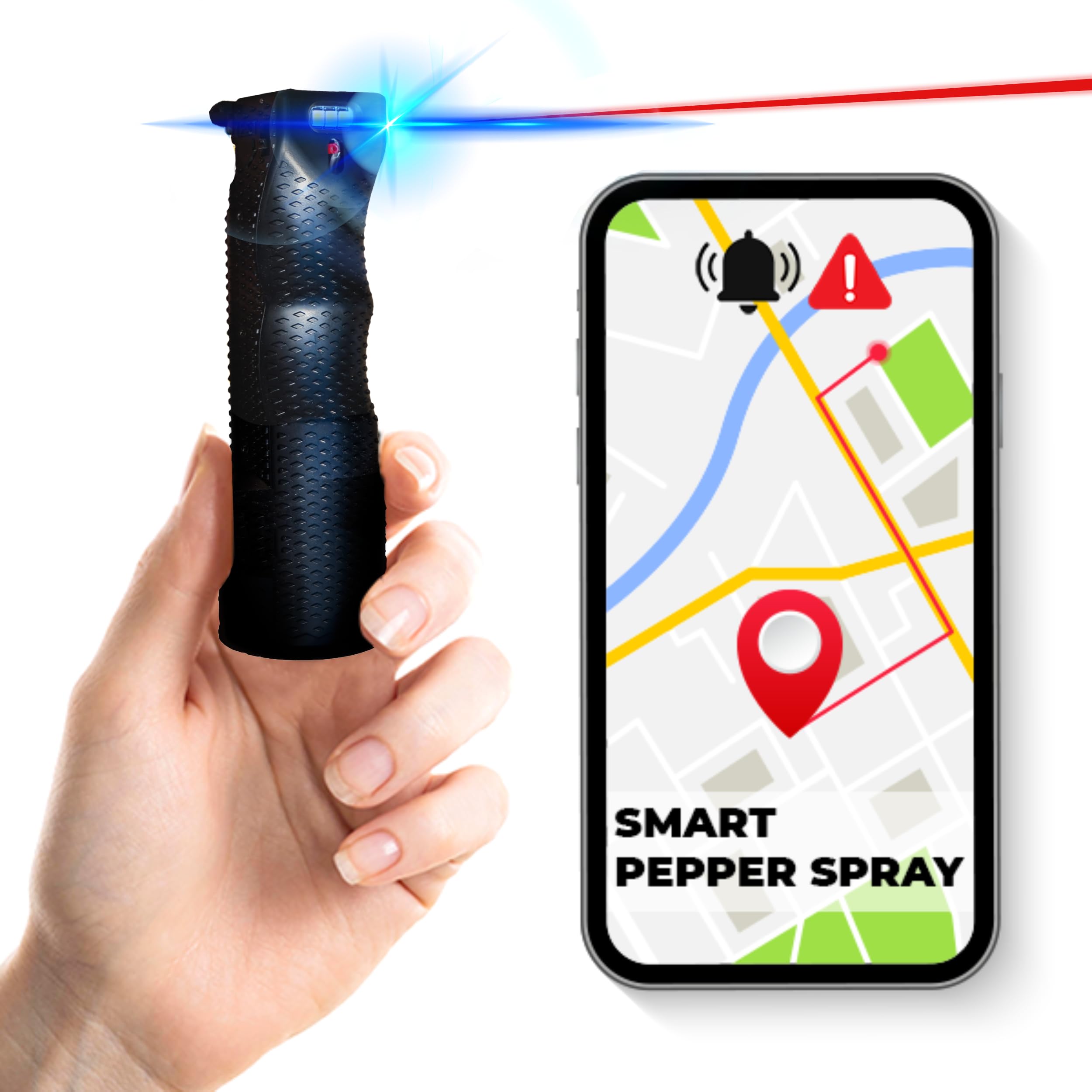 Smart Pepper Spray | 6-in-1 Features | 15 Feet Range, Free GPS Location, Blinding LED Flash, Powerful Alarm, UV Ink Tracking, Texts & Sends Voice Calls| Includes Free App | Refillable