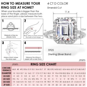 Michooyel S925 4.0ct Emerald Cut Engagement Ring for Women Diamond Halo Promise Ring Cubic Zirconia Sterling Silver Wedding Band Ring for Women