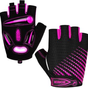 MOREOK-Cycling Gloves Bike Gloves for Men/Women-[5MM Gel Pad] Biking Gloves Light Pink-121-S