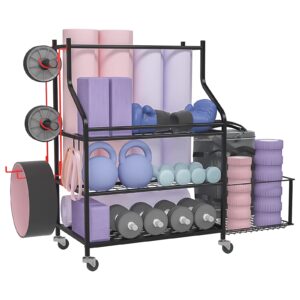 aomota home gym storage, weight rack for home gym, yoga mat holder，dumbbell rack for home gym, gym rack for home gym with extra side storage space for dumbbells, kettlebells, resistance bands and more