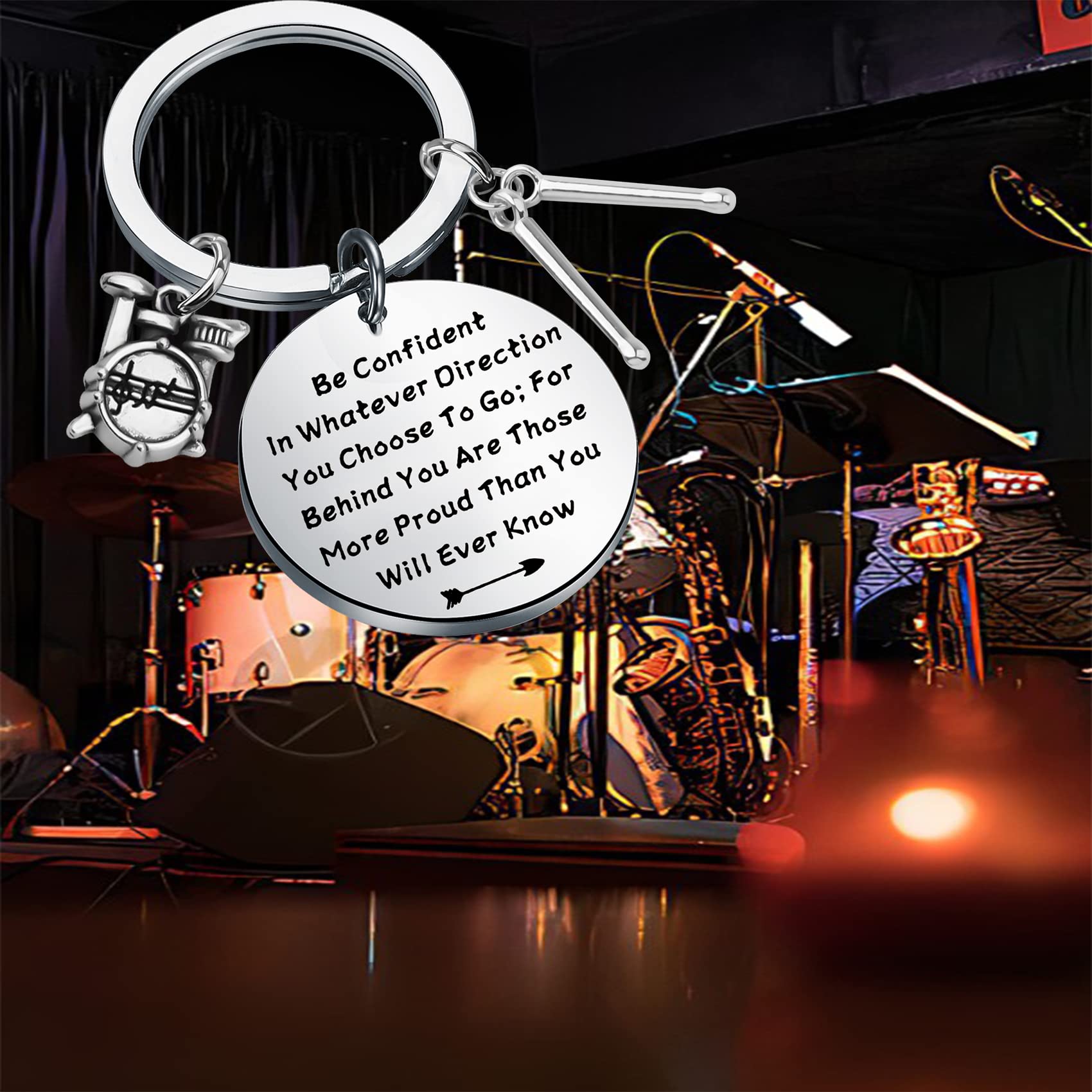 LQRI Drum Keychain Drummer Gifts Drum Kit New Percussionist Gift Percussion Jewelry Drum Player Band Gifts (silver)