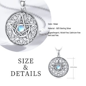 Twoowl Pentagram Necklace 925 Sterling Silver Moon Pentacle Pendant Celtic Knot Pagan Witchy Wiccan Amulet Jewelry Gifts for Women Girlfriend