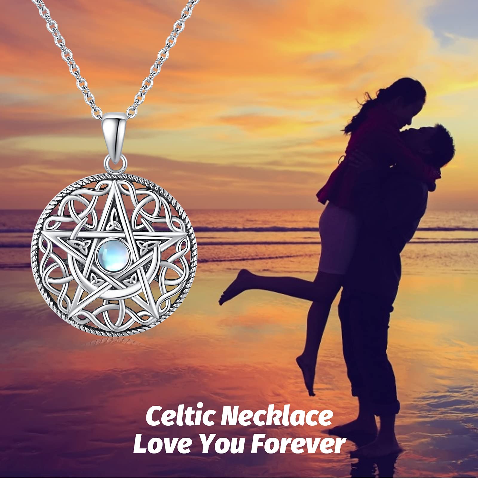 Twoowl Pentagram Necklace 925 Sterling Silver Moon Pentacle Pendant Celtic Knot Pagan Witchy Wiccan Amulet Jewelry Gifts for Women Girlfriend