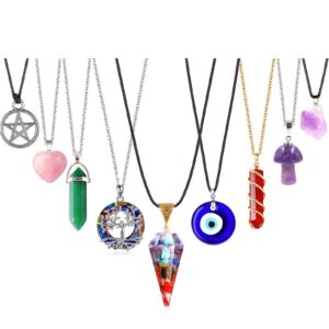 doreenbow 9pcs crystal pendant necklace chakra healing spiritual carnelian necklace tree of life crystal necklaces vintage hippie spiritual jewelry for women