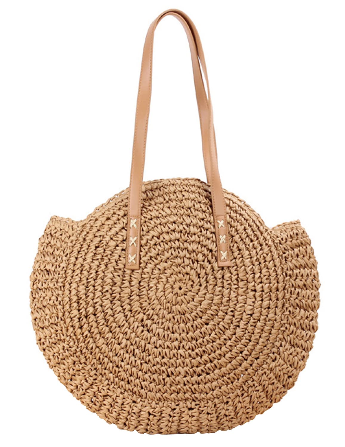 Block Garden Handmade Straw Shoulder Bag for Women Beach Bag Tote Handbag, 01 camel