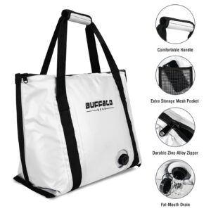 Buffalo Gear Insulated Fish Bag Cooler Flat Bottom-26L Waterproof Fish Kill Bag,Small Fishing Bag Leakproof Fish Cooler (White)