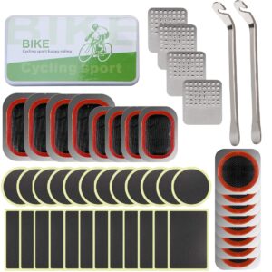 edions bike inner tube patch kits, bicycle tire repair kit with glueless self-adhesive patches, vulcanizing patches, metal rasp, portable storage box for bicycle, motorcycle, inflatable rubber (set 2)