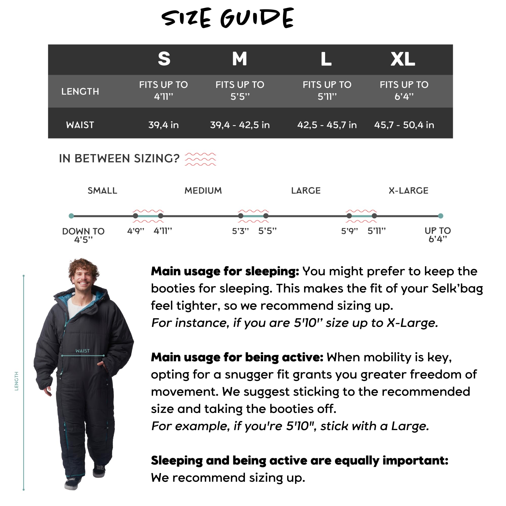 Selk'bag Original Wearable Sleeping Bag - Outdoor and Indoor Sleeping Bags for Camping, Hiking, Travel, and Backpacking - Sleeping Bag Suit - Temp Rating 35 to 44 Degrees F - Green Ice - Small