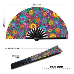 Hippie Hand Fan Foldable Bamboo Circuit Rave Hand Fans Groovy Retro Funky Hippy 70's Fan Outfit Party Gear Gifts Music Festival Rave Accessories (Style 8)