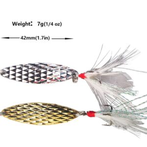 DAIMOUTH 10pcs Fishing Spoons Lures Metal Spoon Fishing Lures Spinner Baits Fishing Baits with Feathered Treble Hook for Salmon Walleye Bass,5g-20g