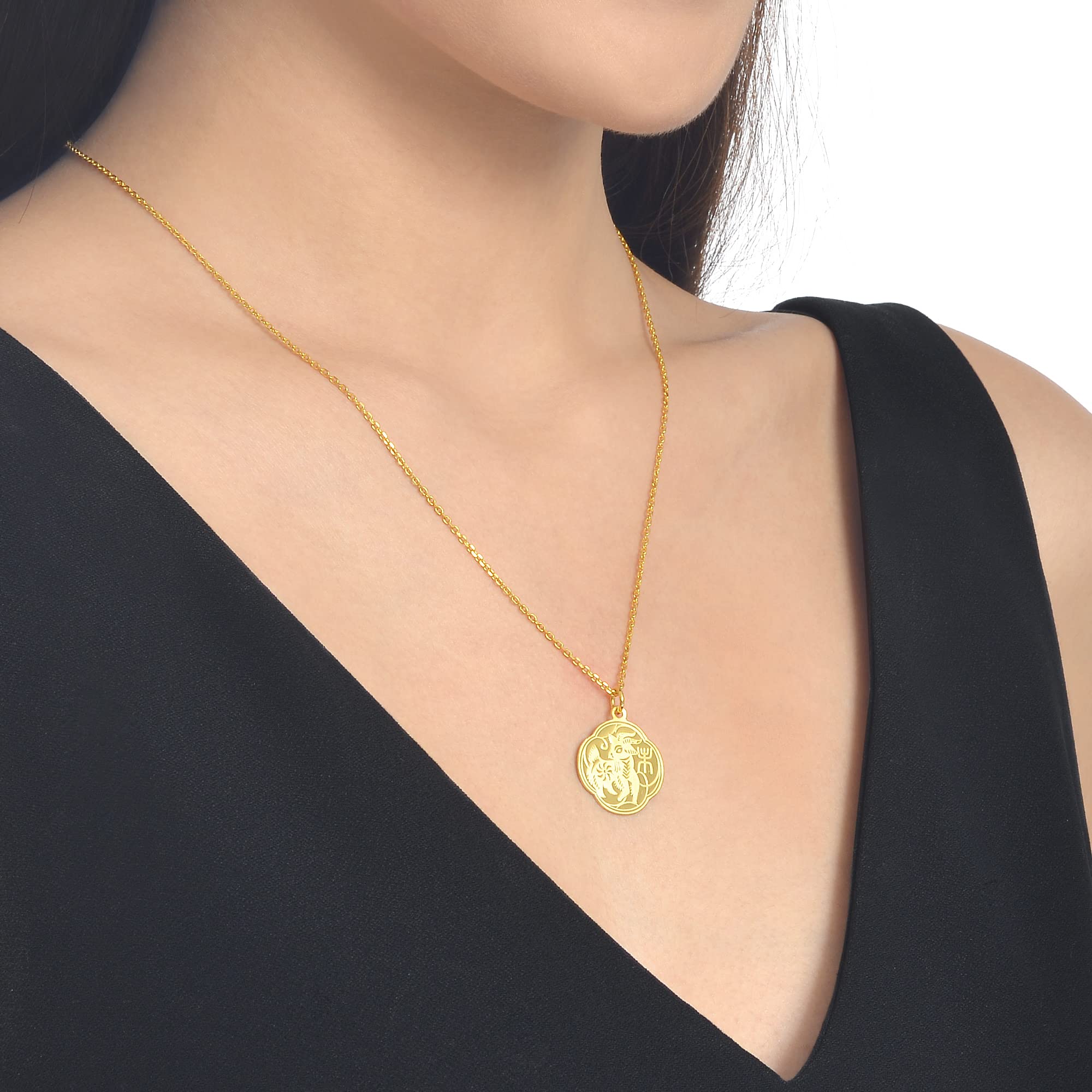 CHOW SANG SANG Chinese Gifting Collection 999.9 24K Solid Gold Price-by-Weight 3.36g Gold Plum blossom-shaped 12 Chinese Zodiac Pendant for Women | [Not Include the Necklace] (Goat)