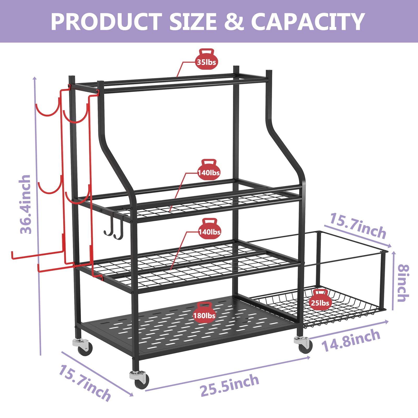 AOMOTA Home Gym Storage, Weight Rack for Home Gym, Yoga Mat Holder，Dumbbell Rack for Home Gym, Gym Rack for Home Gym with Extra Side Storage Space for Dumbbells, Kettlebells, Resistance Bands and More