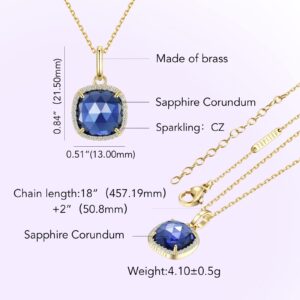 Jupiter Natural Gemstone Pendant Necklace,14k Gold/Rhodium Plated Genuine Gemstone Square Pendant Necklace for Ladies & Girls, Gold Plated, Sapphire