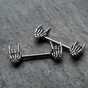 Pierced Owl 14GA 316L Stainless Steel Skeleton Hand Nipple Barbells, Sold as a Pair