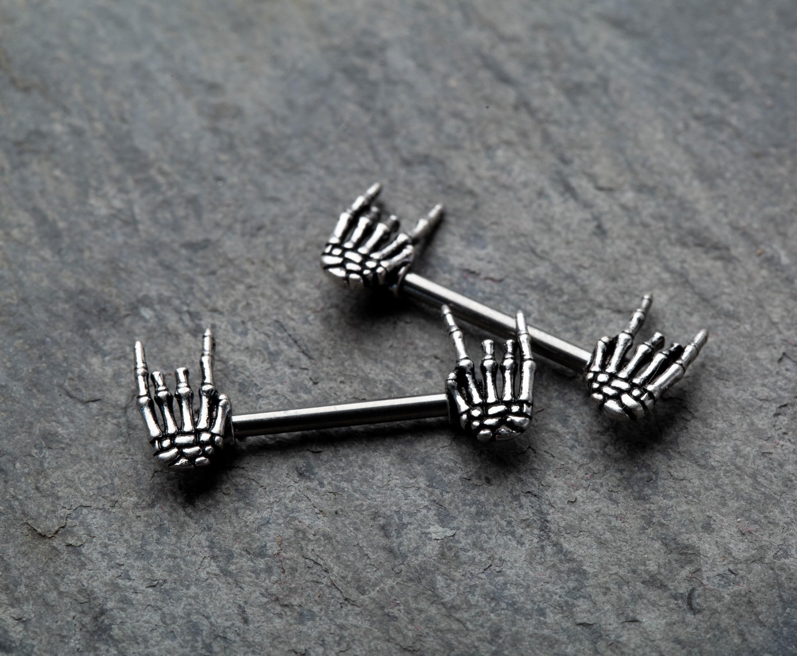 Pierced Owl 14GA 316L Stainless Steel Skeleton Hand Nipple Barbells, Sold as a Pair