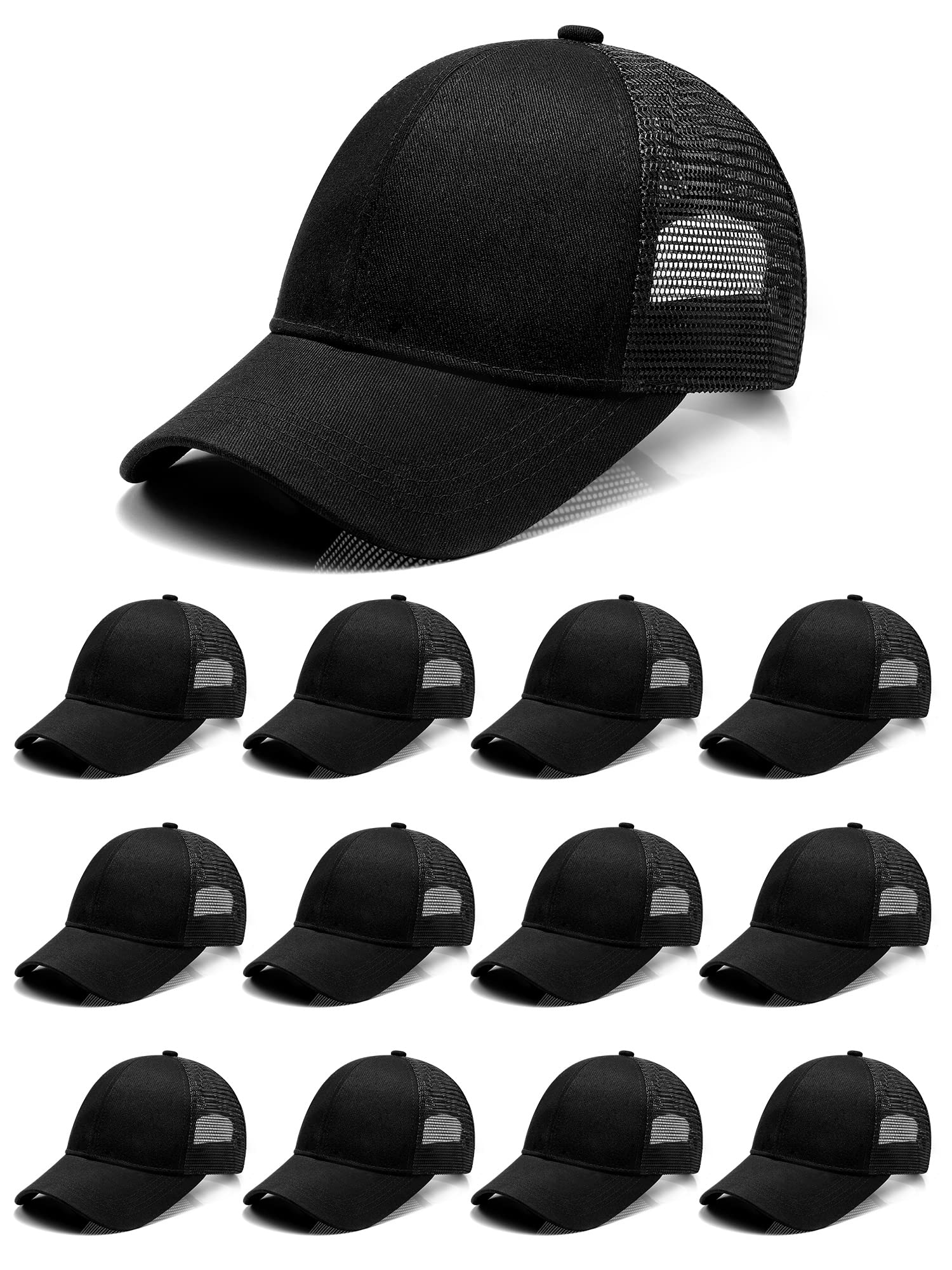 24 Pieces Blank Trucker Hats Bulk Black Mesh Baseball Caps Adjustable for Men Women Teen Sports Workout Sublimation DIY