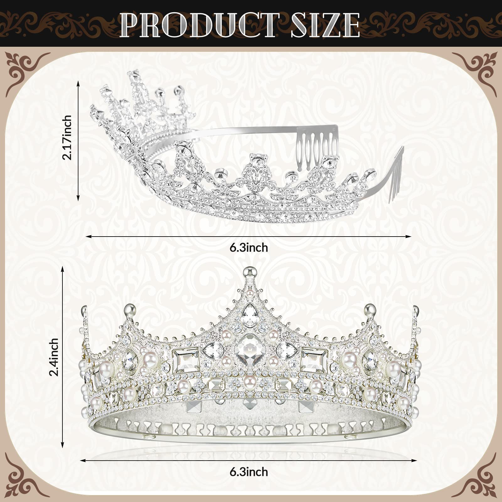 Juexica 2 Pieces Crowns King and Queen Wedding Crown and Tiaras for Women Men Halloween Princess Vintage Headband Birthday Crown Bridal(Silver)