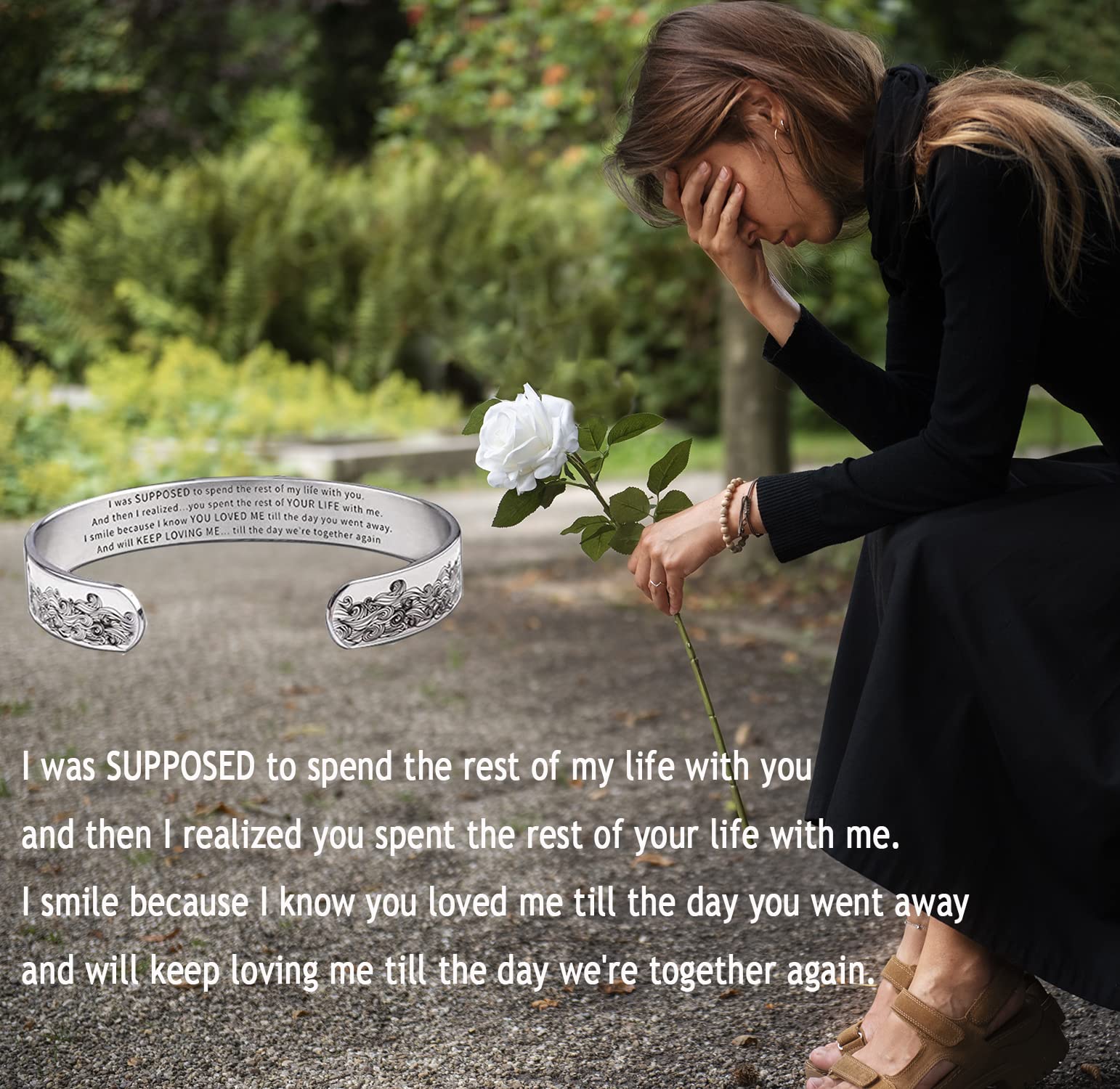 Jojomina To My Husband In Heaven Memorial Bracelet, Engraved Remembrance Sympathy Cuff Bangle Bracelet I Was Supposed to Mantra Cuff Bangle for Loss of Husband