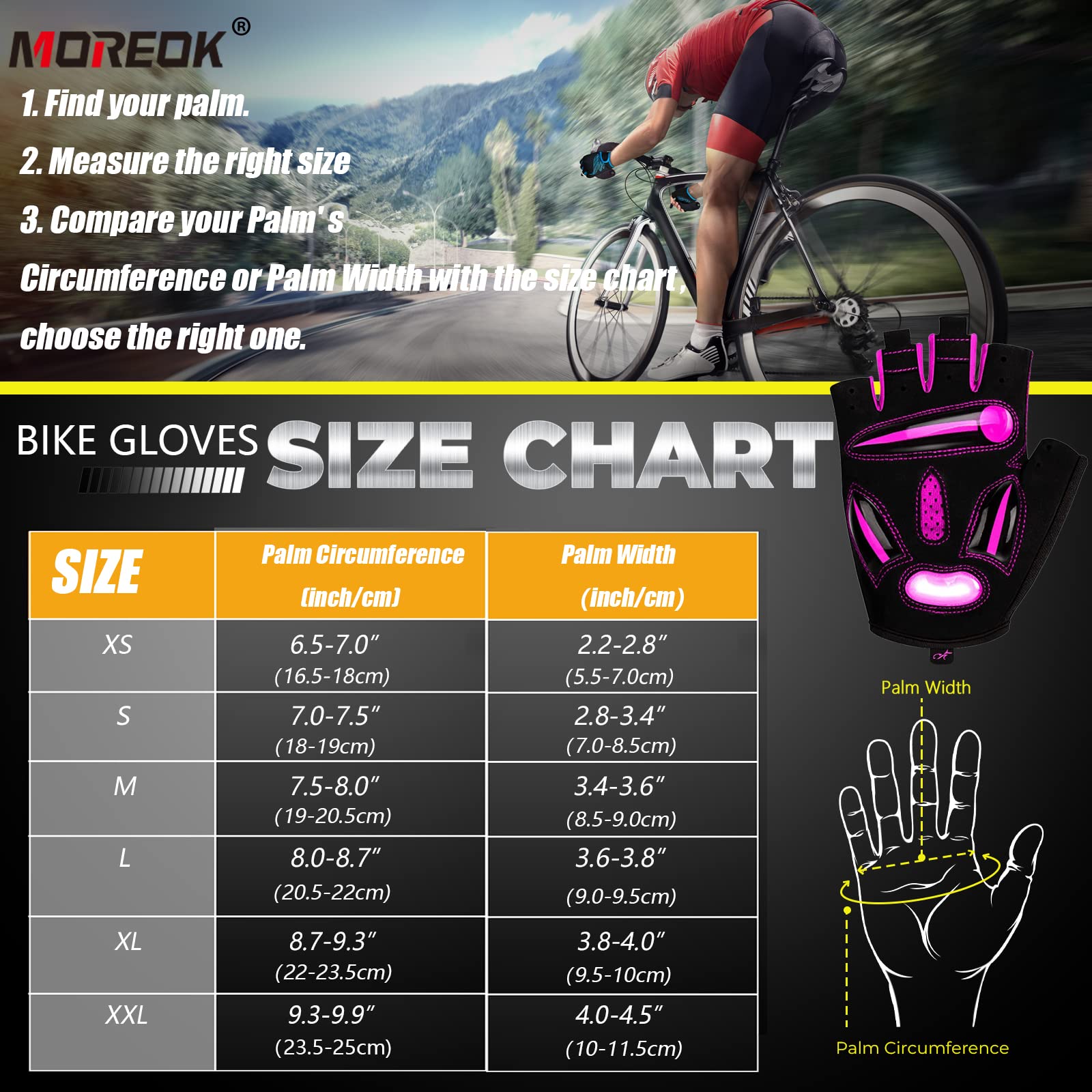 MOREOK-Cycling Gloves Bike Gloves for Men/Women-[5MM Gel Pad] Biking Gloves Light Pink-121-S