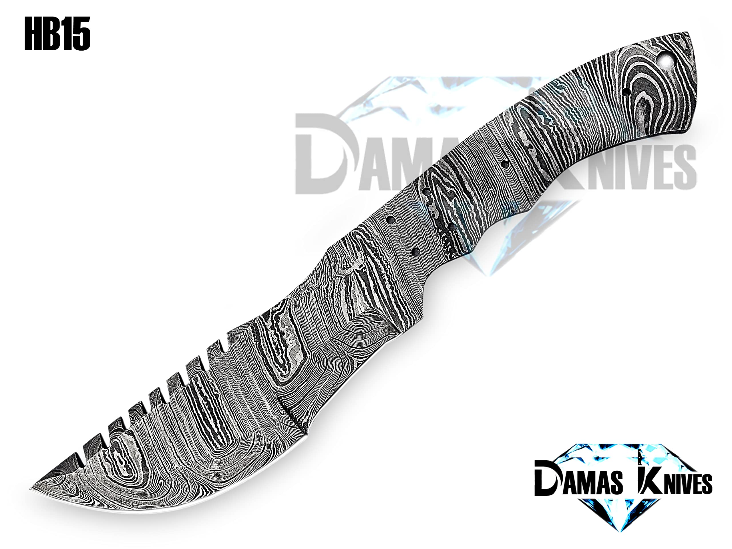 Premium Custom Handmade Damascus Steel Blank Blade Tracker for Knife Making - HB 15. Ideal for Knife Projects and Customization. Durable and Versatile Blank Blade for Knife Making Enthusiasts.