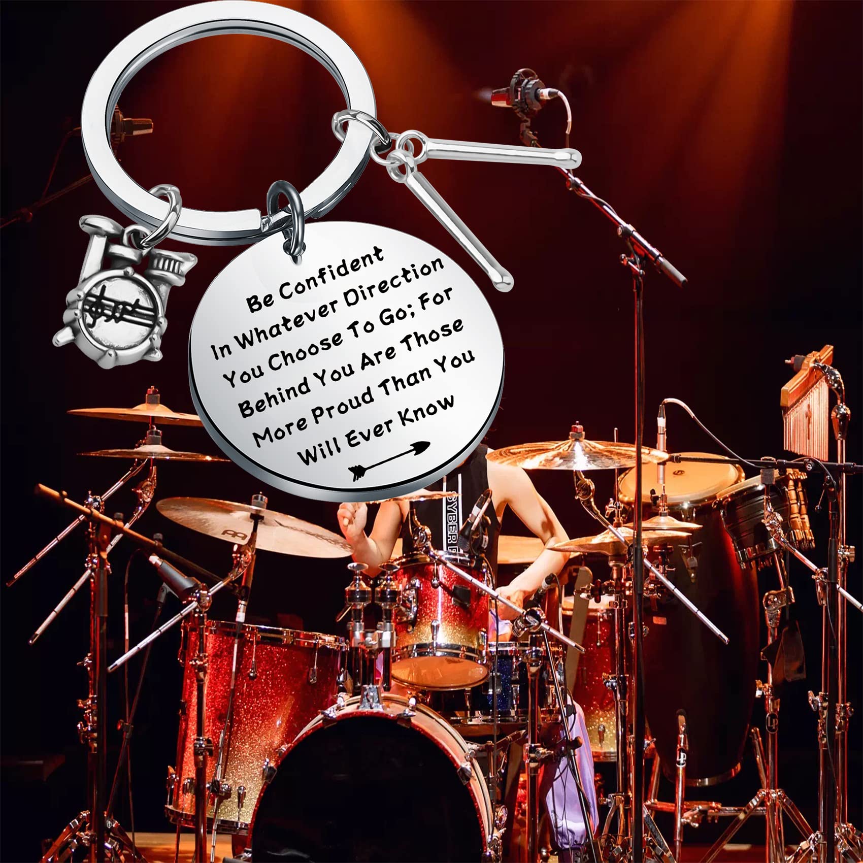 LQRI Drum Keychain Drummer Gifts Drum Kit New Percussionist Gift Percussion Jewelry Drum Player Band Gifts (silver)