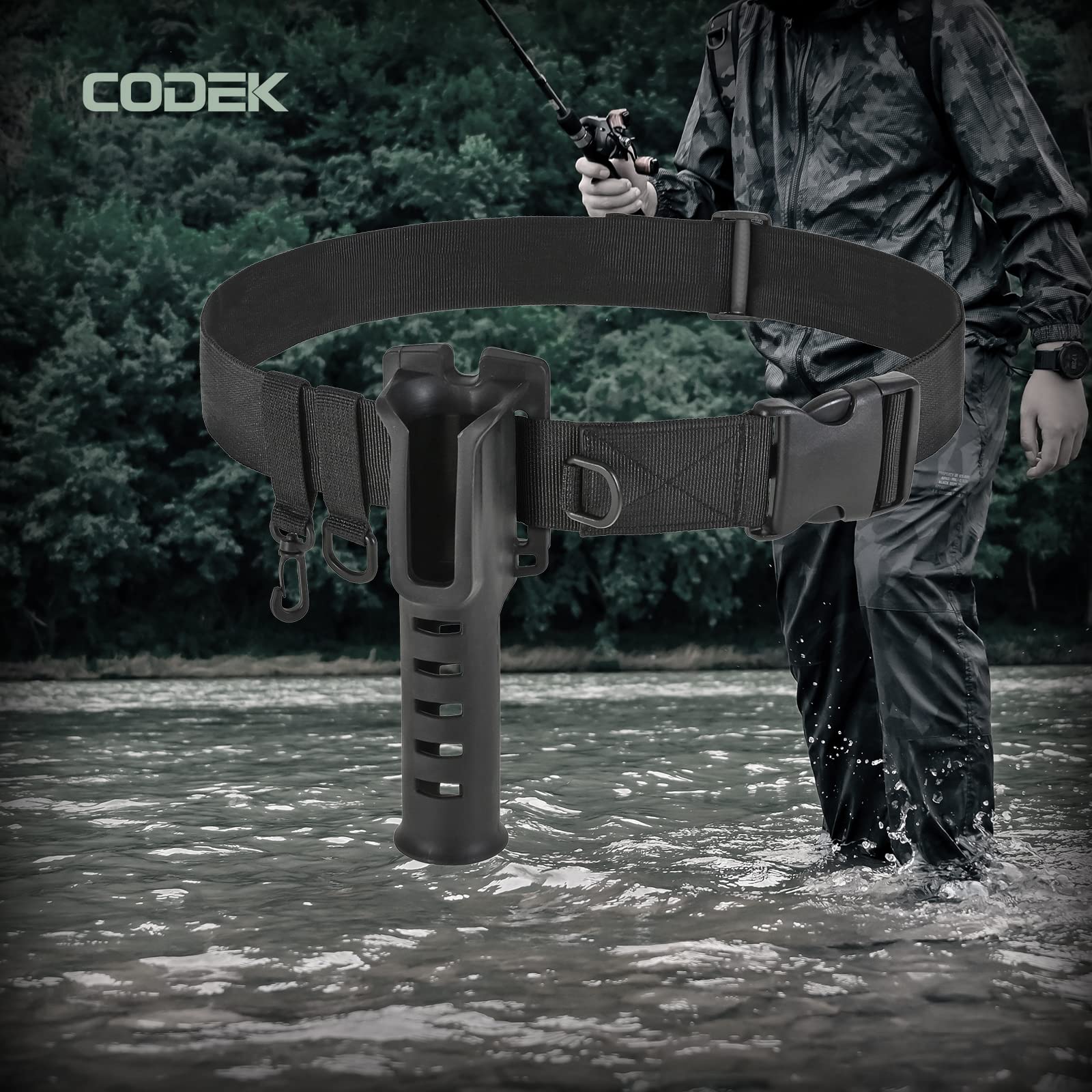 CODEK Adjustable Fishing Rod Holder, Black/Khaki/Green, Plastic, 19cm/7.48in Wide