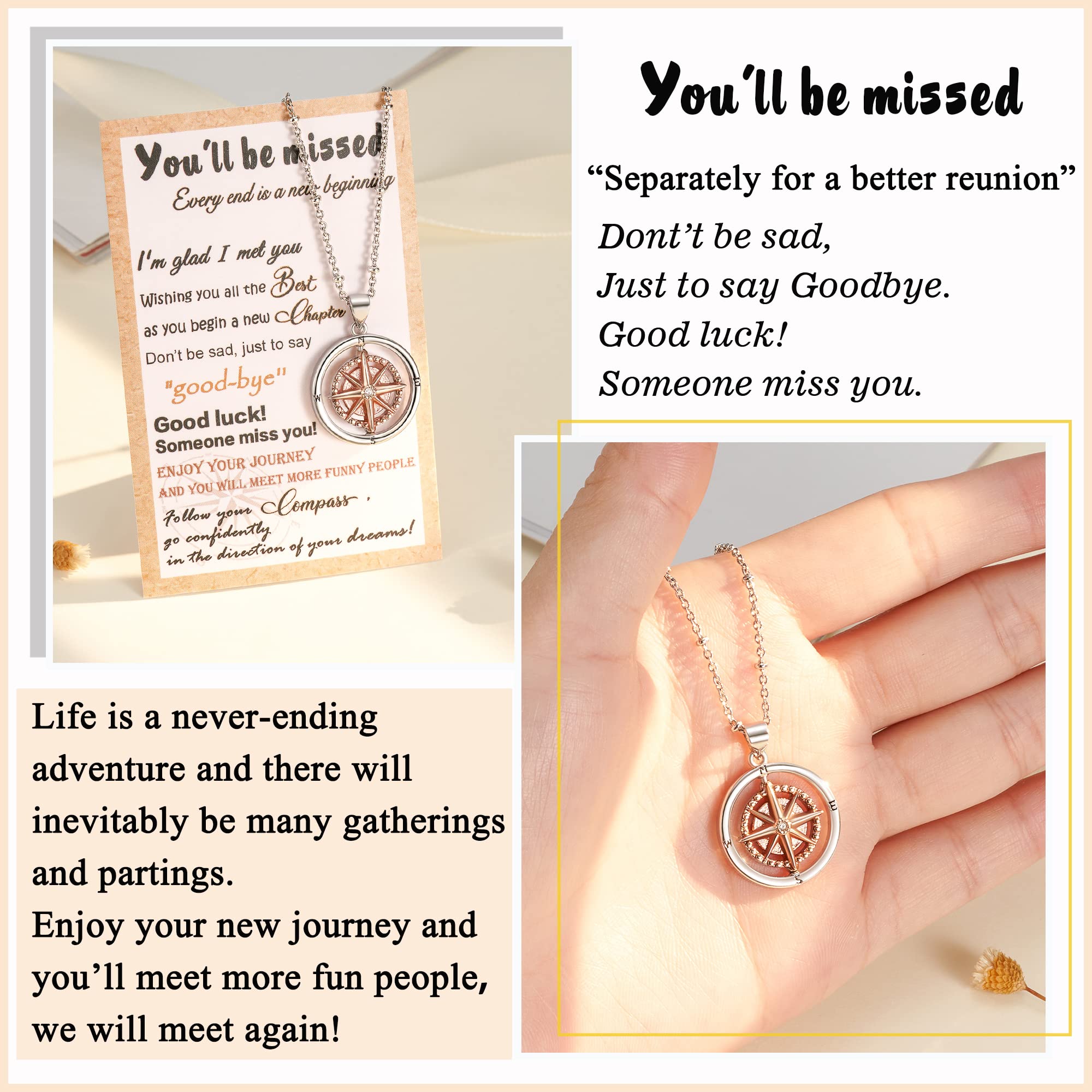 Tarsus Farewell Gifts Going Away Gift for Coworker Friends, Goodbye Moving Away Coworker Retirement Leaving Gifts for Women Graduation Gifts Compass Necklace Jewelry