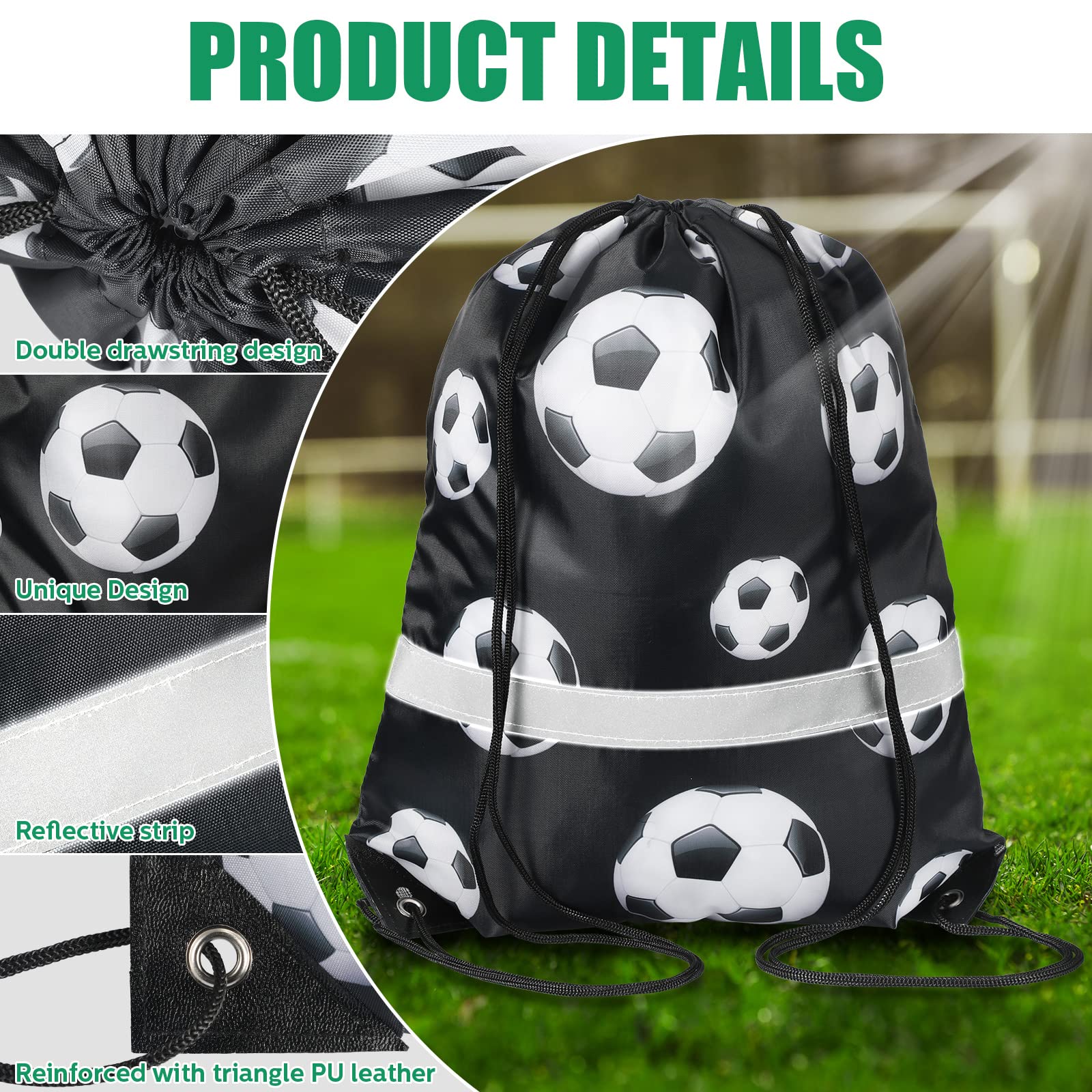 24 Pieces Soccer String Bag Drawstring Back Sack with Reflective Stripe Soccer Bags Soccer Draw String Bag Soccer Team Bag Drawstring Soccer Bag Team Sports Bags for Yoga Dance Swimming Supplies