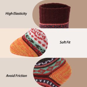 5 Pairs Comfortable and Warm Vintage Crew Socks for Women - Soft Wool Knit Cabin Socks, Cozy Thick Winter Gifts