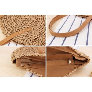 Block Garden Handmade Straw Shoulder Bag for Women Beach Bag Tote Handbag, 01 camel