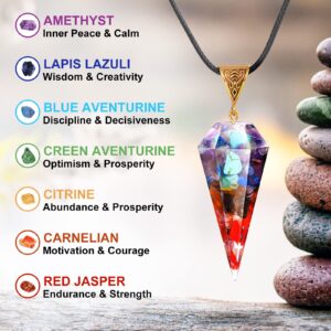 DoreenBow 9Pcs Crystal Pendant Necklace Chakra Healing Spiritual Carnelian Necklace Tree of Life Crystal Necklaces Vintage Hippie Spiritual Jewelry for Women