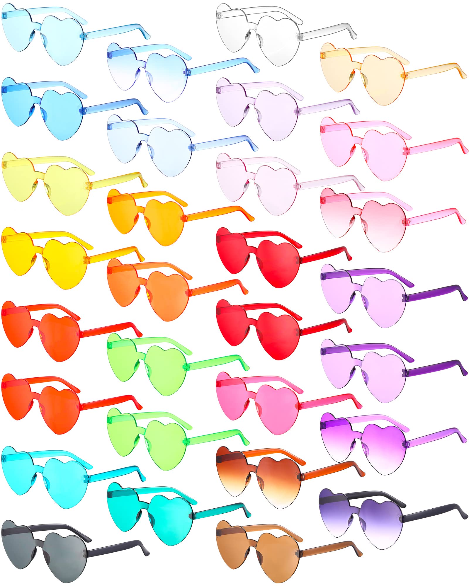 Yunsailing 30 Pcs Heart Shape Sunglasses Rimless Heart Glasses Bulk Colorful Glasses for Adults Trendy Glasses Women Eyewear (Multicolor)