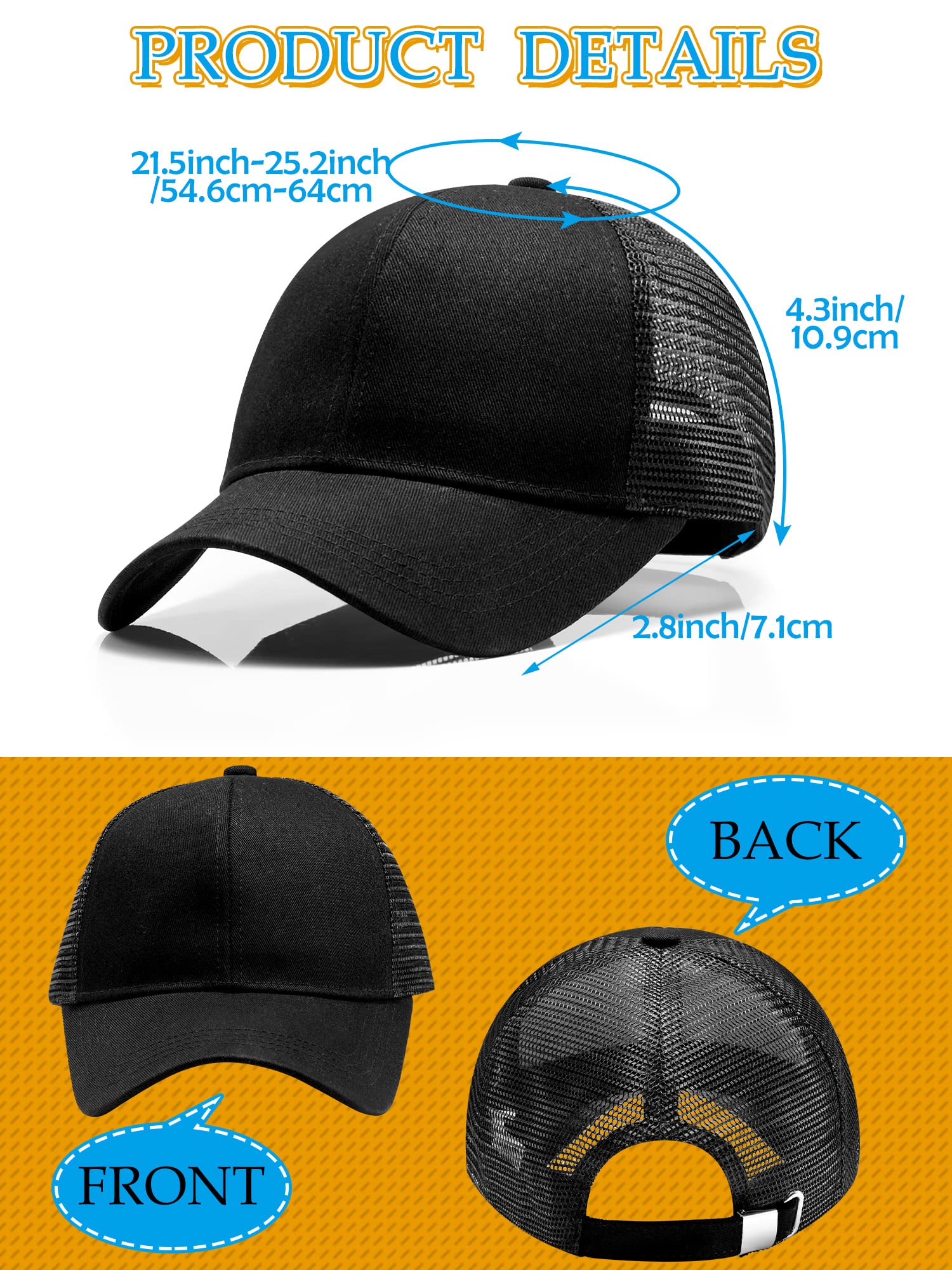 24 Pieces Blank Trucker Hats Bulk Black Mesh Baseball Caps Adjustable for Men Women Teen Sports Workout Sublimation DIY