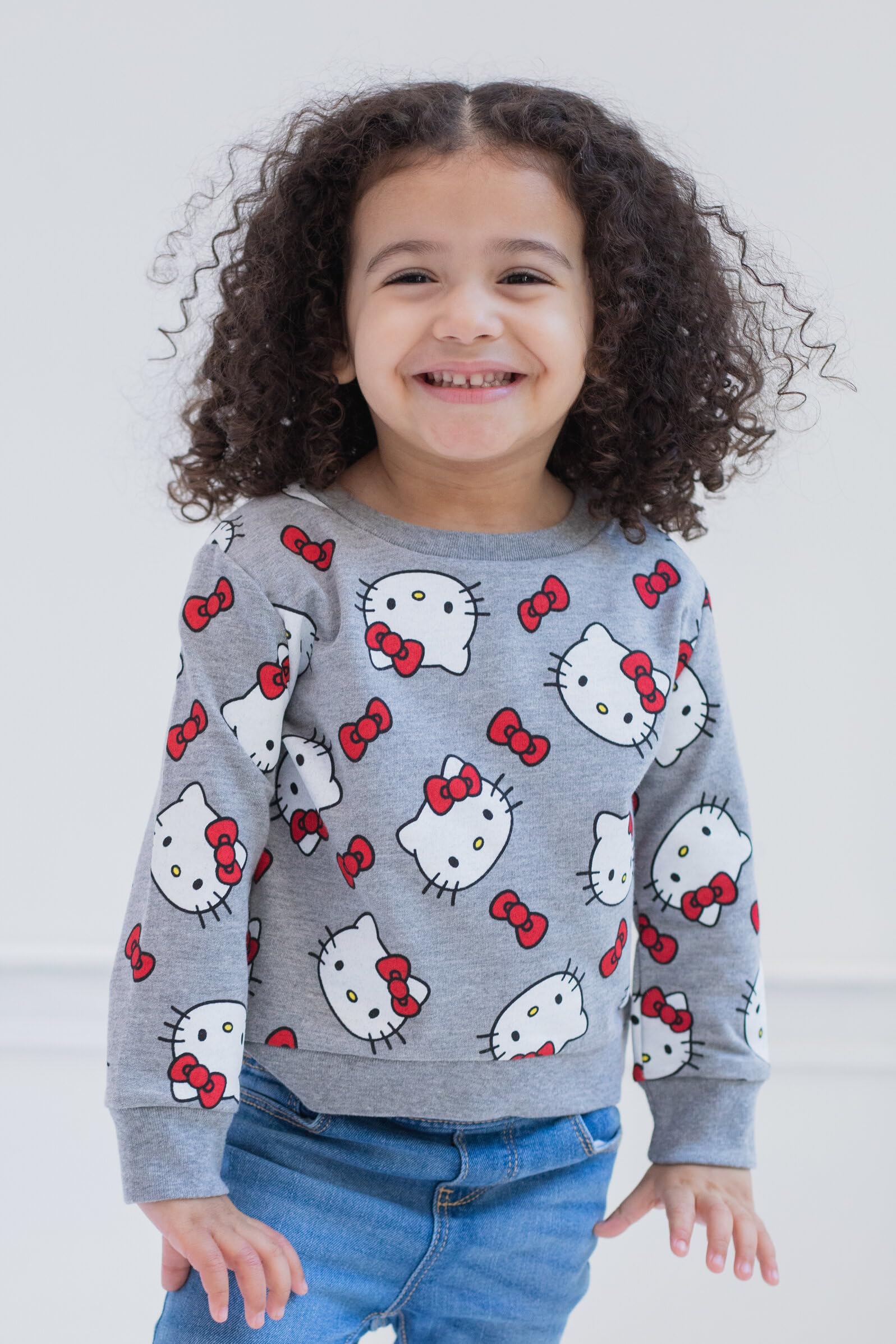 Hello Kitty Toddler Girls French Terry Pullover Sweatshirt Grey 5T