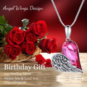 TwoAnts Angel Wings Necklace 925 Sterling Silver Guardian Angel Love Pendant Necklace with Love Heart Crystal Necklace Jewelry Graduation Birthday Gifts for Her Women Wife