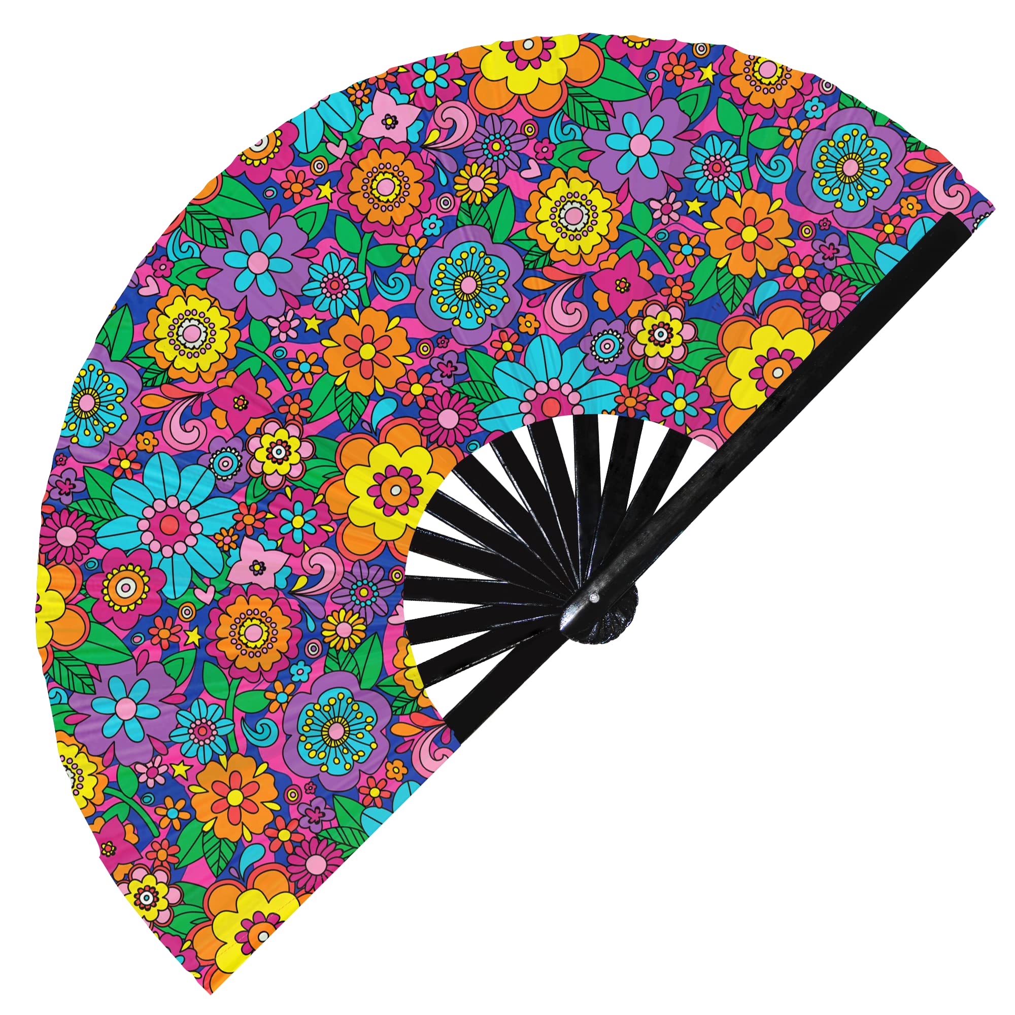 Hippie Hand Fan Foldable Bamboo Circuit Rave Hand Fans Groovy Retro Funky Hippy 70's Fan Outfit Party Gear Gifts Music Festival Rave Accessories (Style 8)