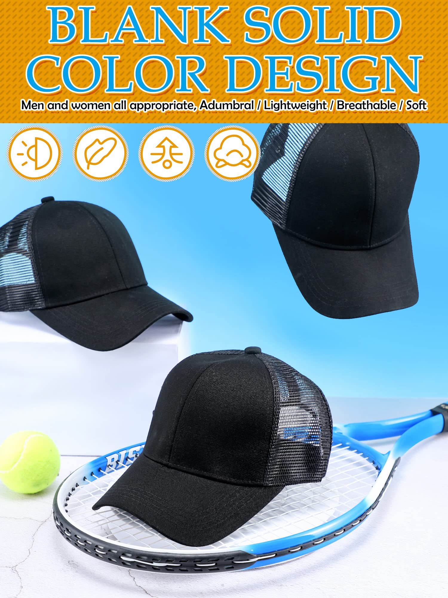 24 Pieces Blank Trucker Hats Bulk Black Mesh Baseball Caps Adjustable for Men Women Teen Sports Workout Sublimation DIY