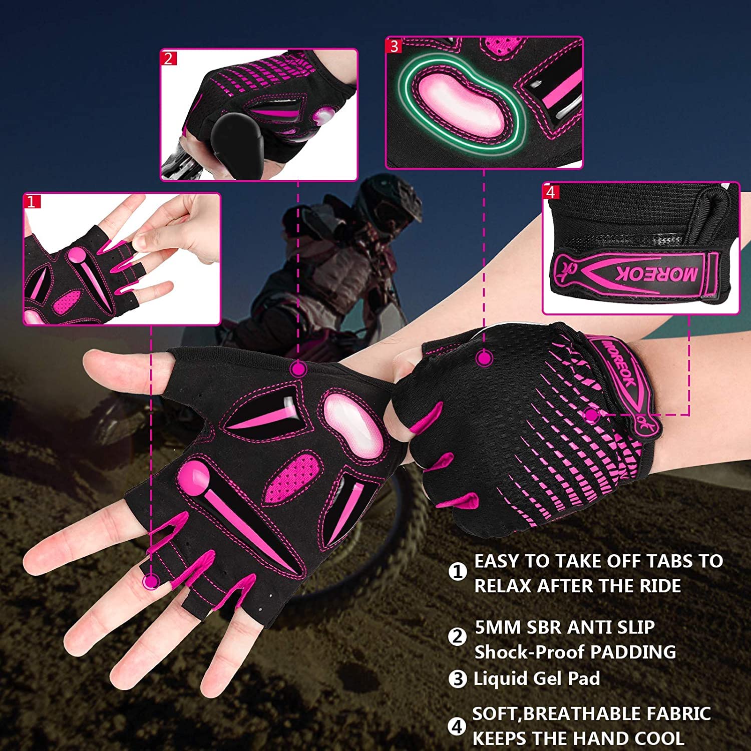 MOREOK-Cycling Gloves Bike Gloves for Men/Women-[5MM Gel Pad] Biking Gloves Light Pink-121-S