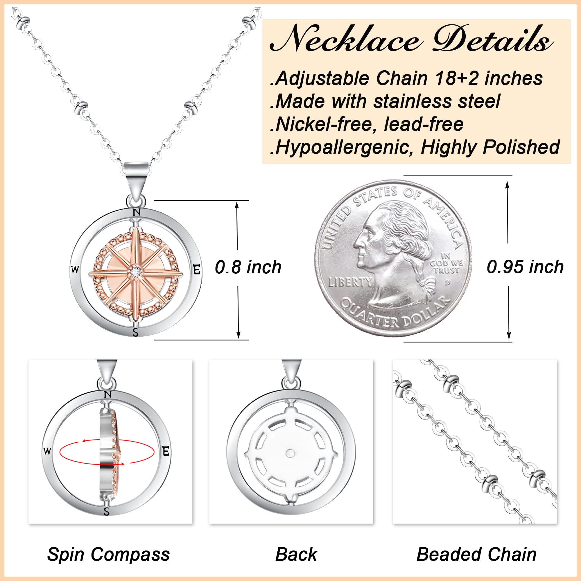 Tarsus Farewell Gifts Going Away Gift for Coworker Friends, Goodbye Moving Away Coworker Retirement Leaving Gifts for Women Graduation Gifts Compass Necklace Jewelry