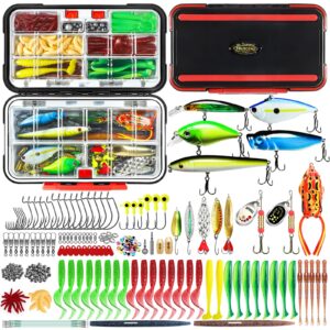 TRUSCEND 232Pcs Essential Fishing Lures Kit, Giftable Fishing Bait Gear Kit for Freshwater, Bass Fishing Tackle Box with Tackle Included Soft Lures, Crankbait, Hook, Weights, Other Accessories for Men