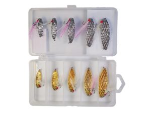 daimouth 10pcs fishing spoons lures metal spoon fishing lures spinner baits fishing baits with feathered treble hook for salmon walleye bass,5g-20g