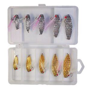 DAIMOUTH 10pcs Fishing Spoons Lures Metal Spoon Fishing Lures Spinner Baits Fishing Baits with Feathered Treble Hook for Salmon Walleye Bass,5g-20g