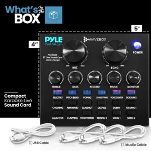 Pyle Bluetooth Mini Audio Podcast Mixer - Live Streaming For PC Computer iPhone Broadcasting Voice Changer V8 Sound Card with 12 Sound Effects,3 Inputs, Mic Input - PKSCRD208.5