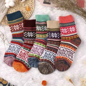 5 Pairs Comfortable and Warm Vintage Crew Socks for Women - Soft Wool Knit Cabin Socks, Cozy Thick Winter Gifts