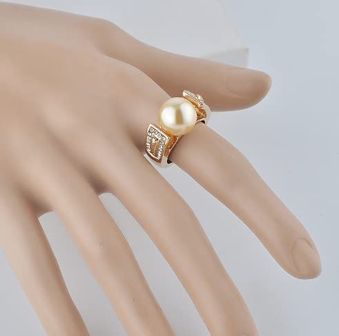 HUKQBUNX 18K Gold Simple Temperament Natural Pearl White Pearl Diamond Inlaid Women's Ring Vintage Women's Precious Couple Ring Size 6-9 (Size 8)